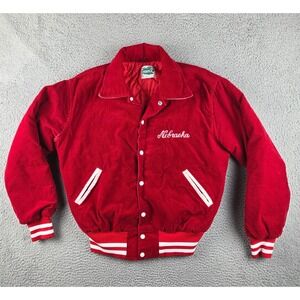 Vintage Nebraska Corduroy Jacket Mens Large Red Maple Athletic Sportswear